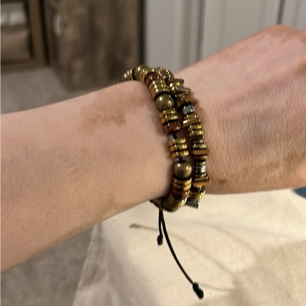 Women’s Brown and Gold Beaded Adjustable Bracelet